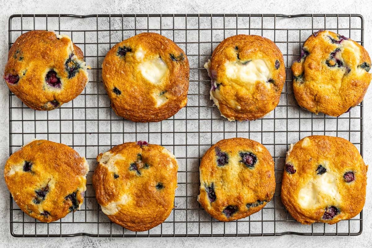 Taste of Home Blueberry Cheesecake Cookies photo of the cookies on a cooling rack.