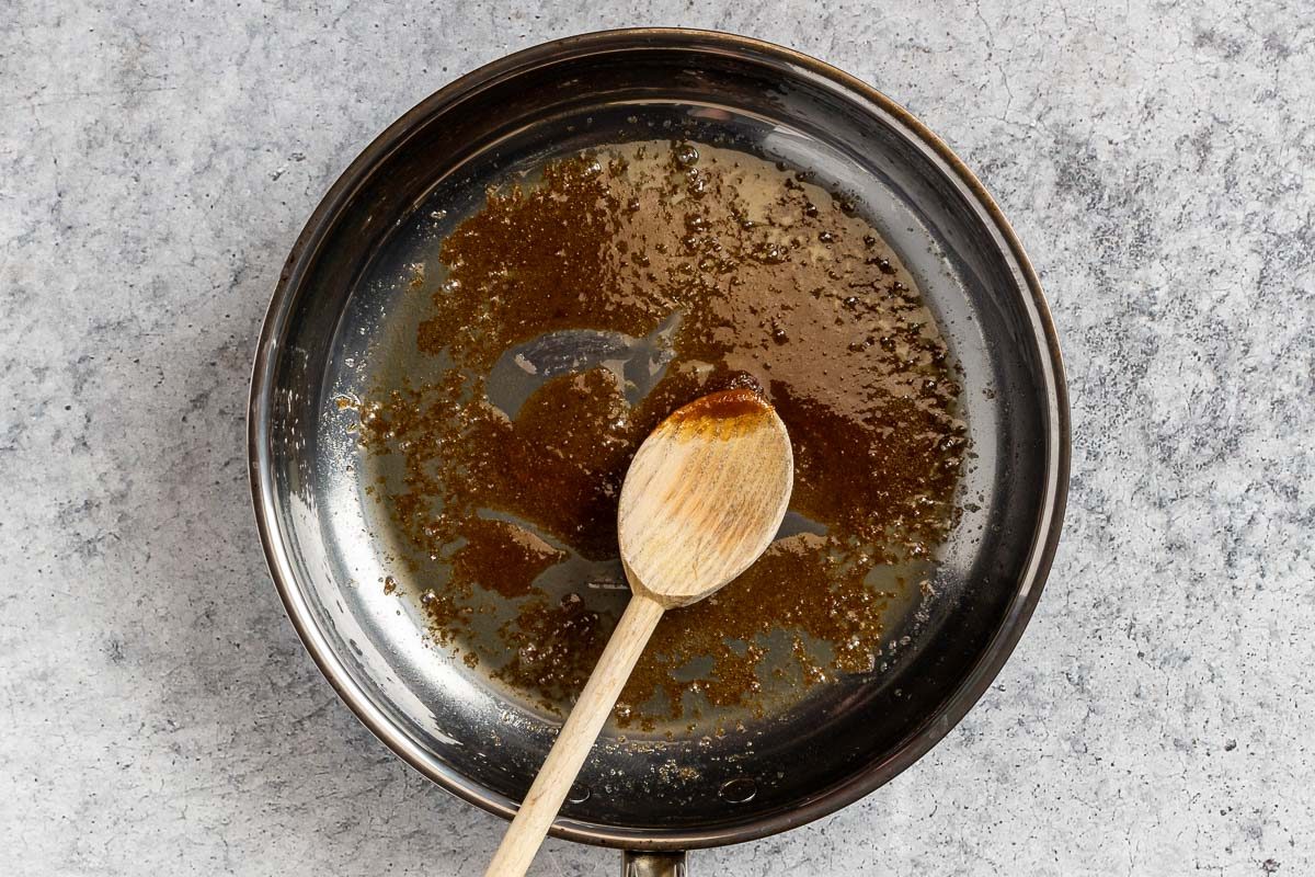 cooking the caramel in a pan