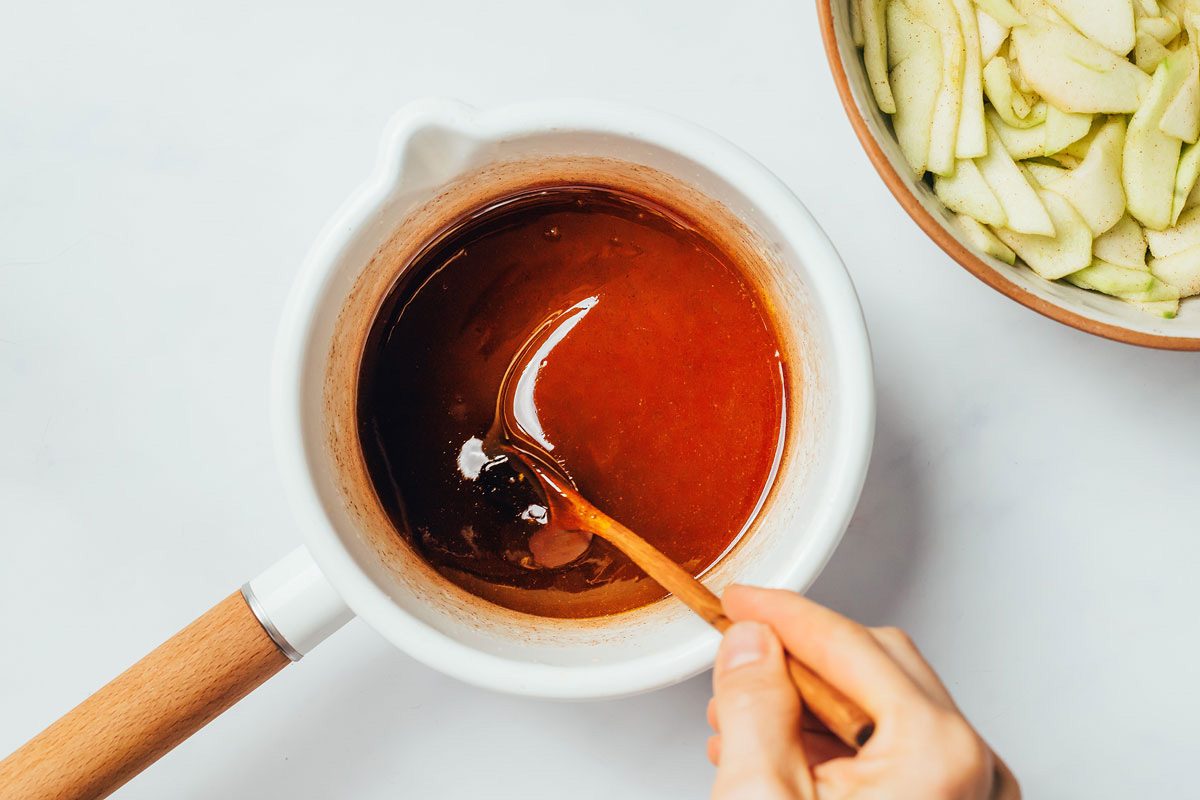 Showing the syrup texture for the Cinnamon Apple Pie recipe by Taste of Home