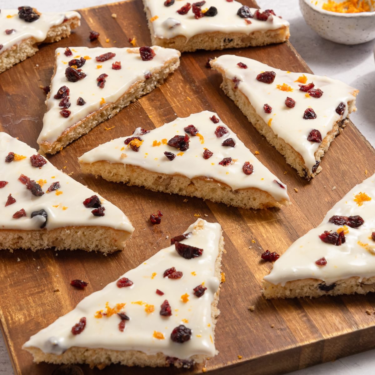 Cranberry Bar Triangles On Cutting Board