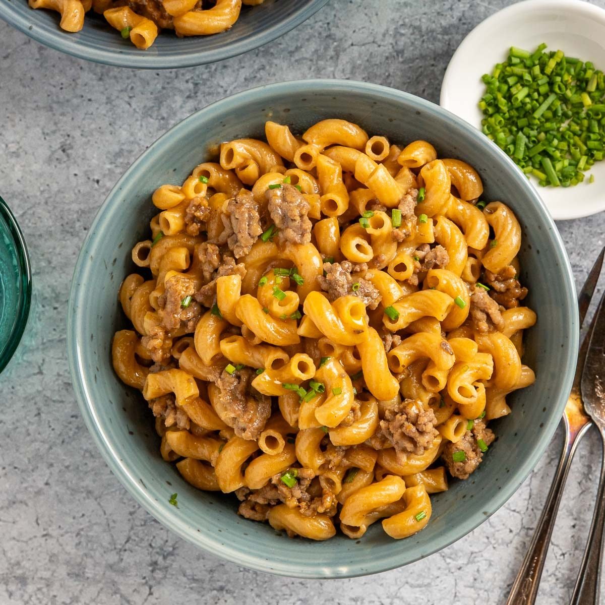 Taste of Home Cheeseburger Macaroni photo of the finished recipe served into bowls.