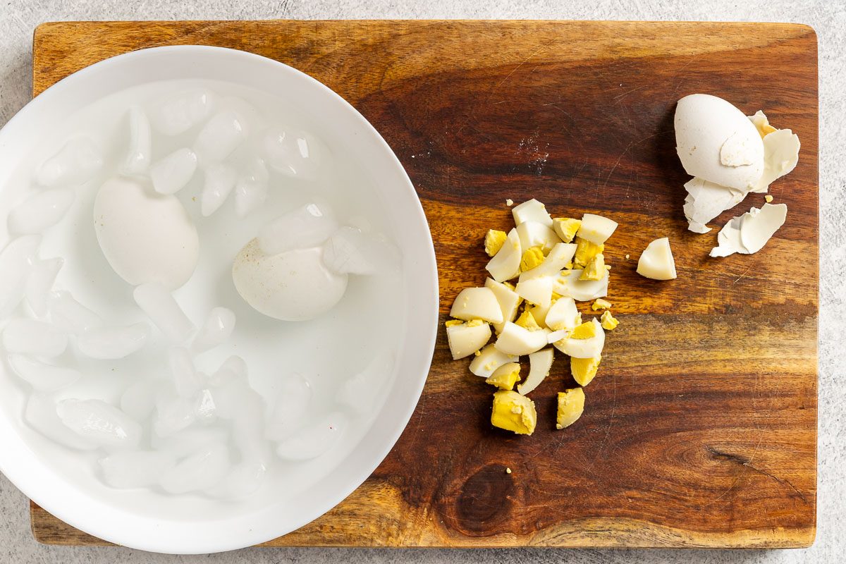 Taste of Home Instant Pot Potato Salad photo of cooling and chopping the eggs.