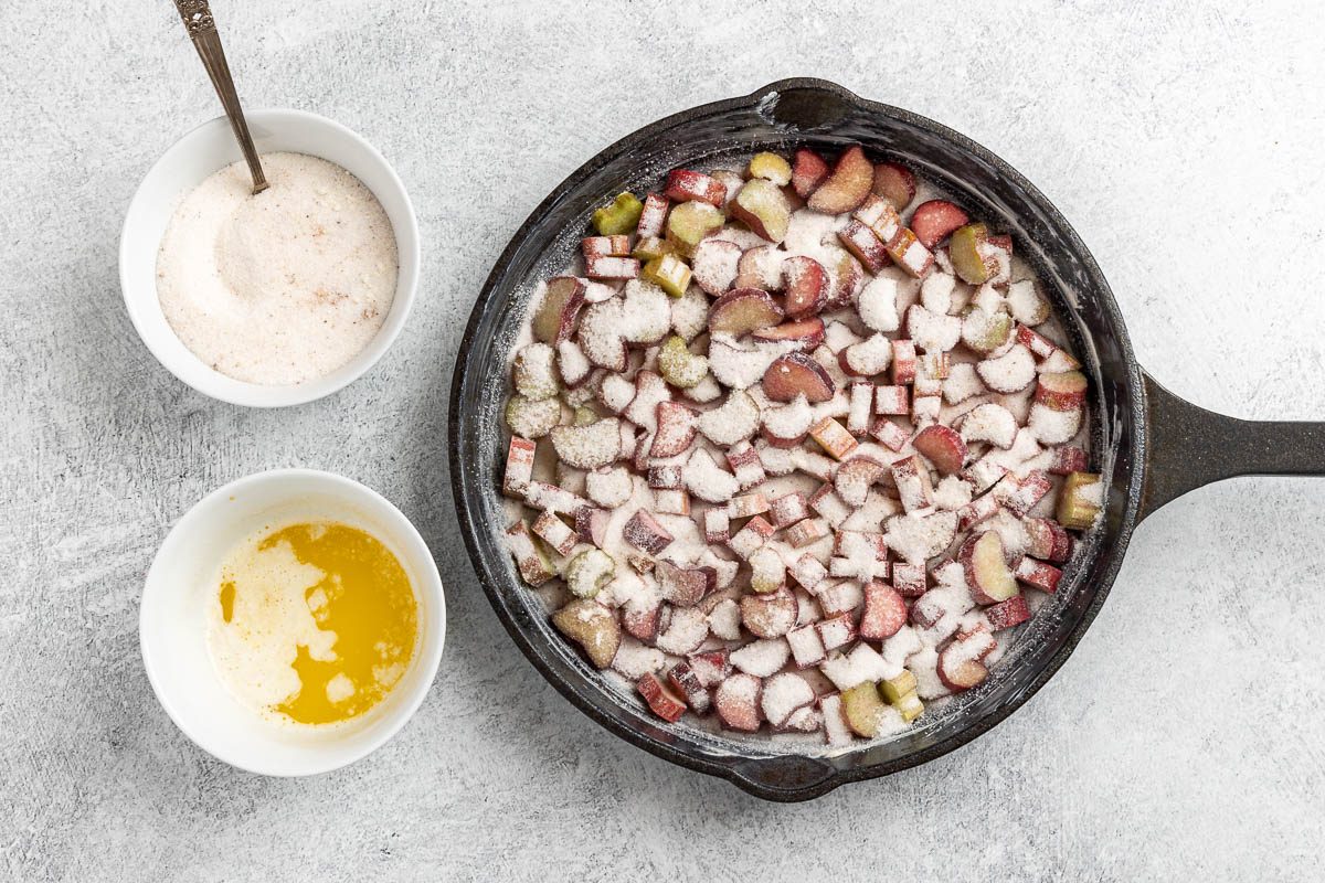 rhubarb base in a cast iron skillet.